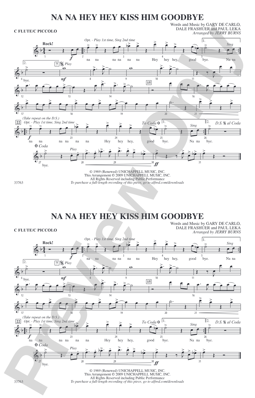 Na Na Hey Hey Kiss Him Goodbye: Flute