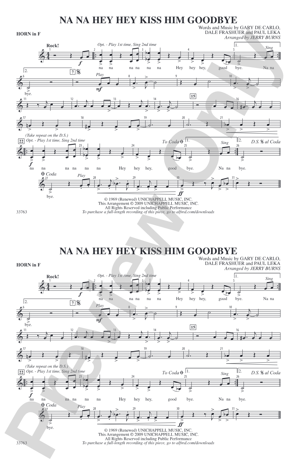 Na Na Hey Hey Kiss Him Goodbye: 1st F Horn