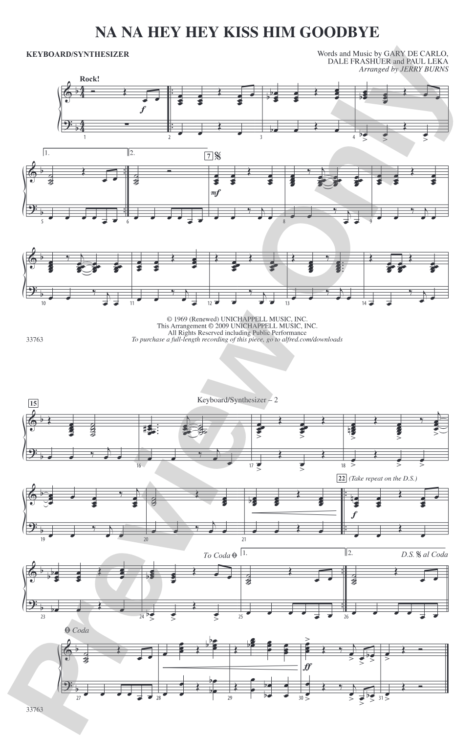 Na Na Hey Hey Kiss Him Goodbye: Keyboard/Synthesizer
