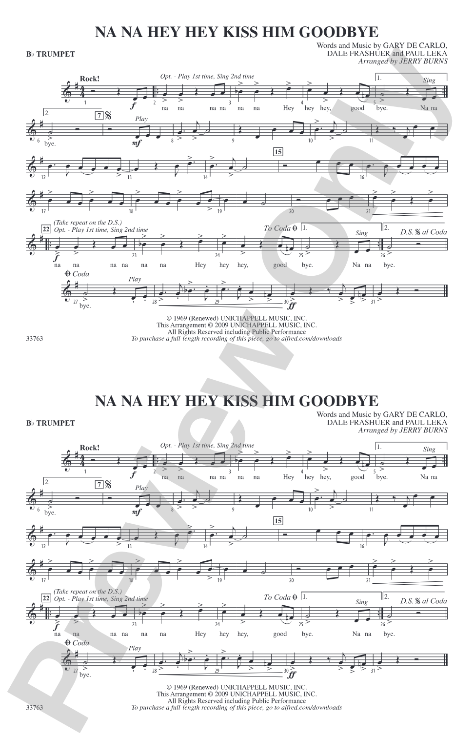 Na Na Hey Hey Kiss Him Goodbye: 1st B-flat Trumpet