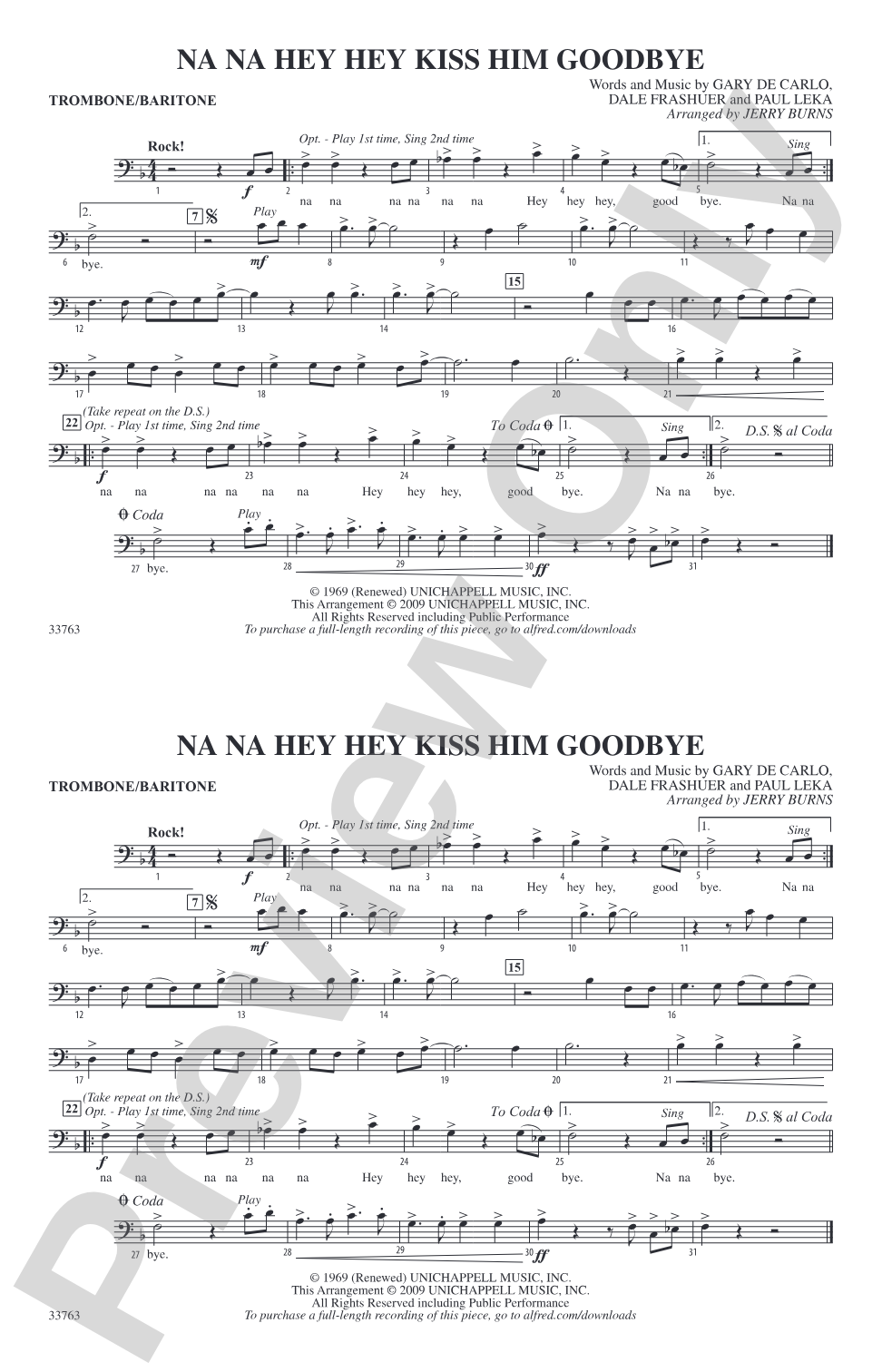 Na Na Hey Hey Kiss Him Goodbye: 1st Trombone
