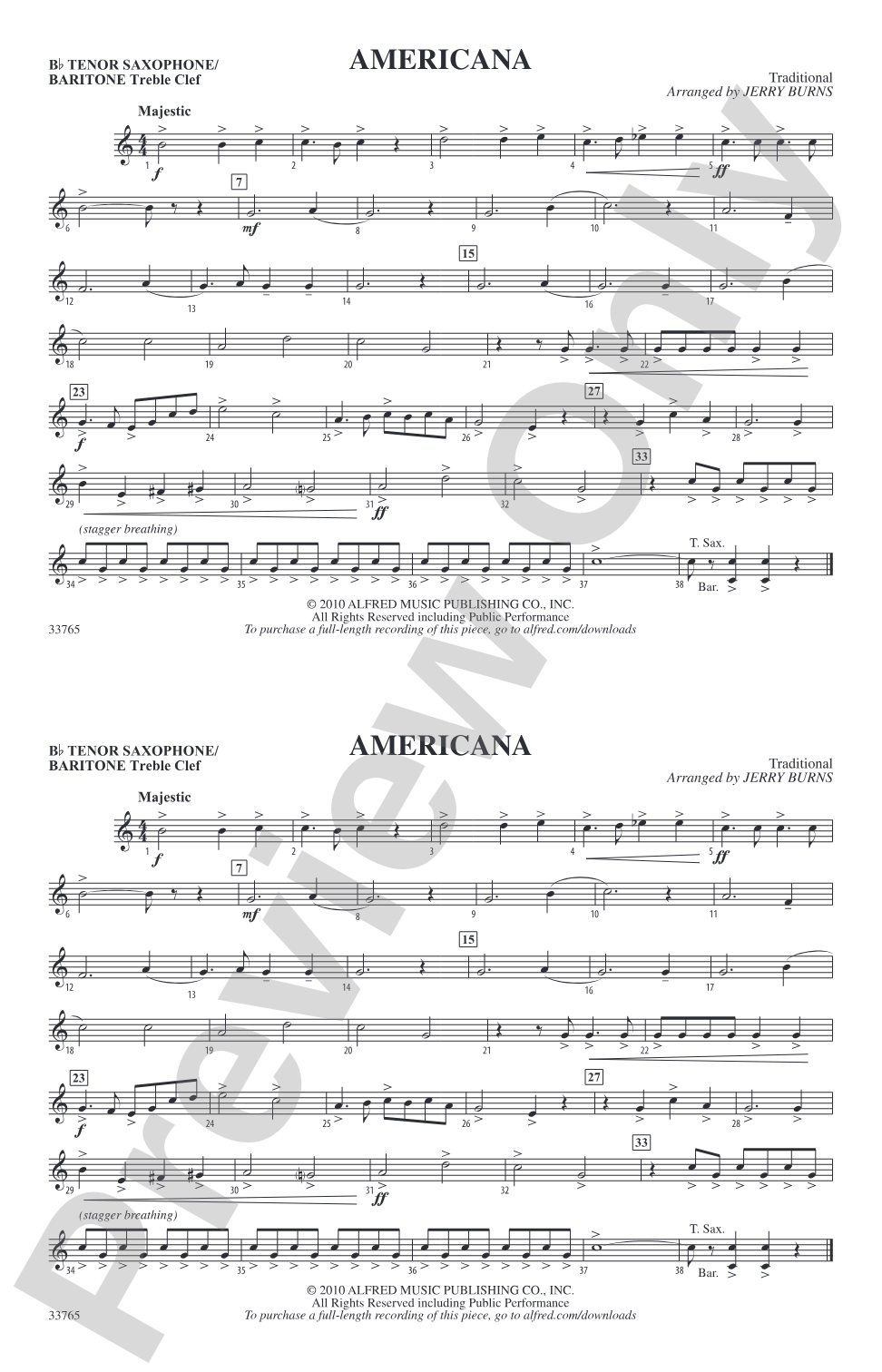 Americana: Bb Tenor Saxophone/Bartione Treble Clef