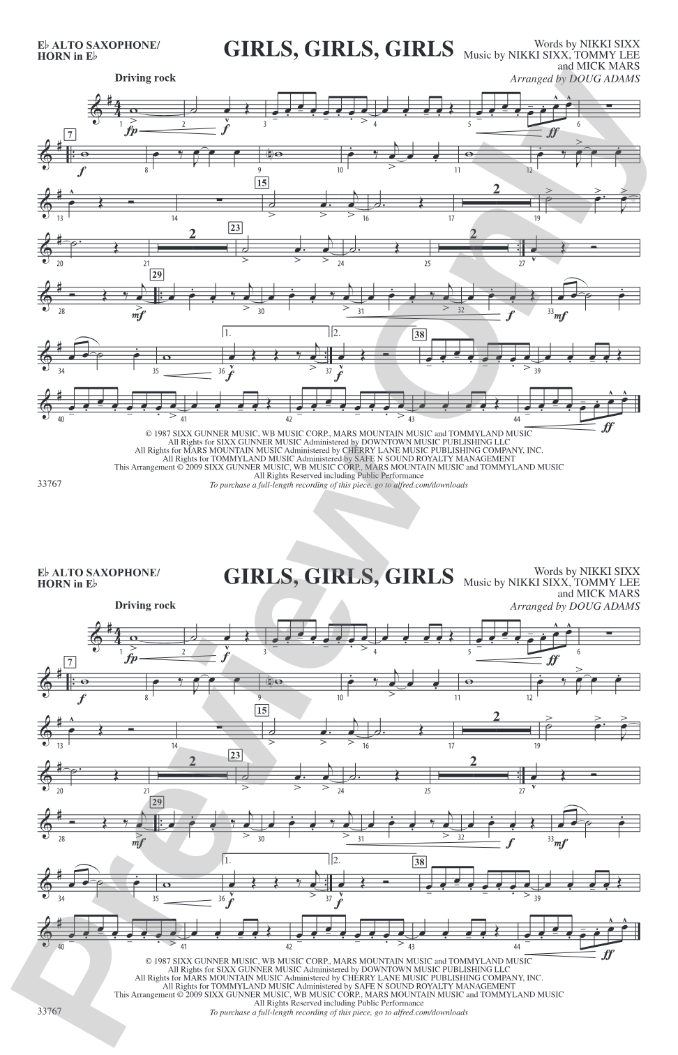 Girls, Girls, Girls: E-flat Alto Saxophone