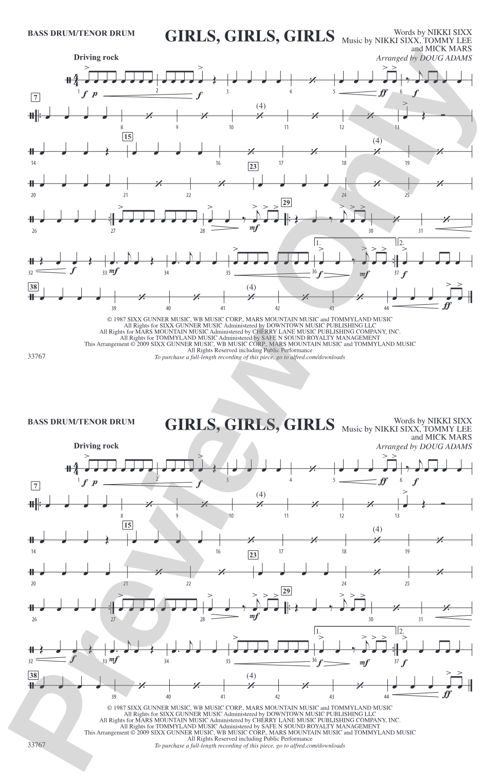 Girls, Girls, Girls: Bass Drum/Tenor Drum