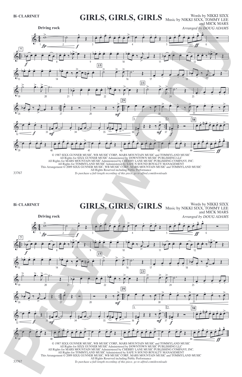 Girls, Girls, Girls: 1st B-flat Clarinet