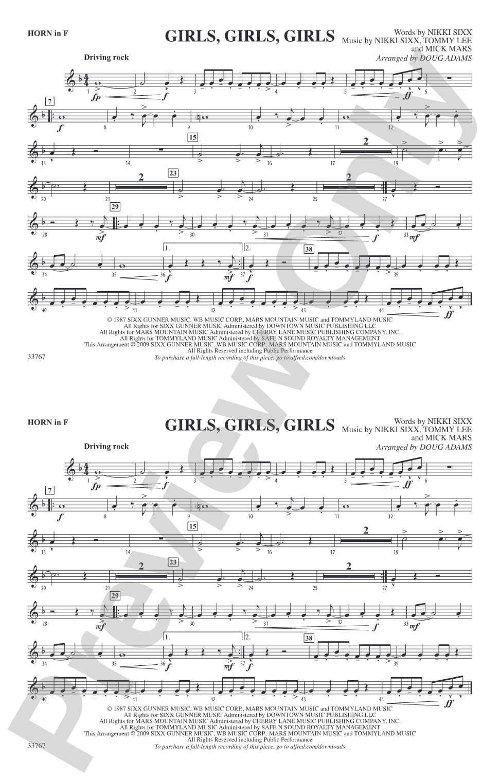 Girls, Girls, Girls: 1st F Horn