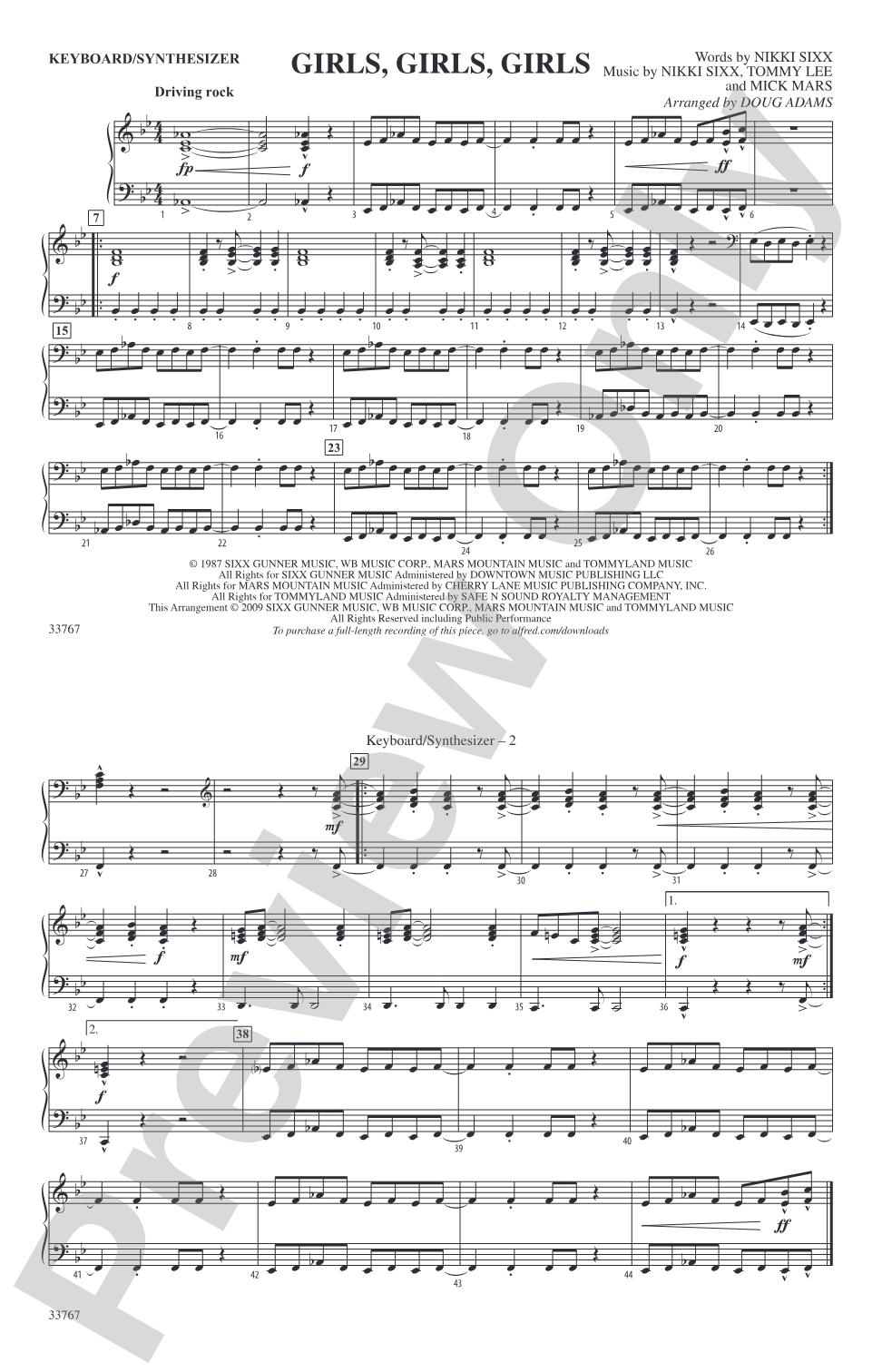 Girls, Girls, Girls: Keyboard/Synthesizer
