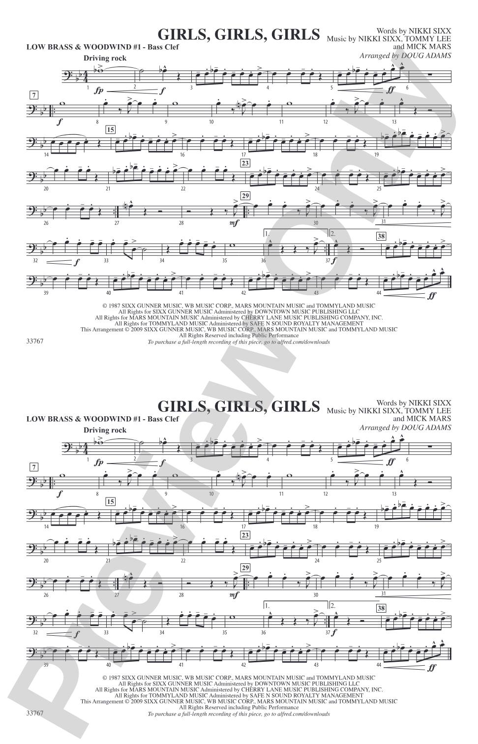 Girls, Girls, Girls: Low Brass & Woodwinds #1 - Bass Clef