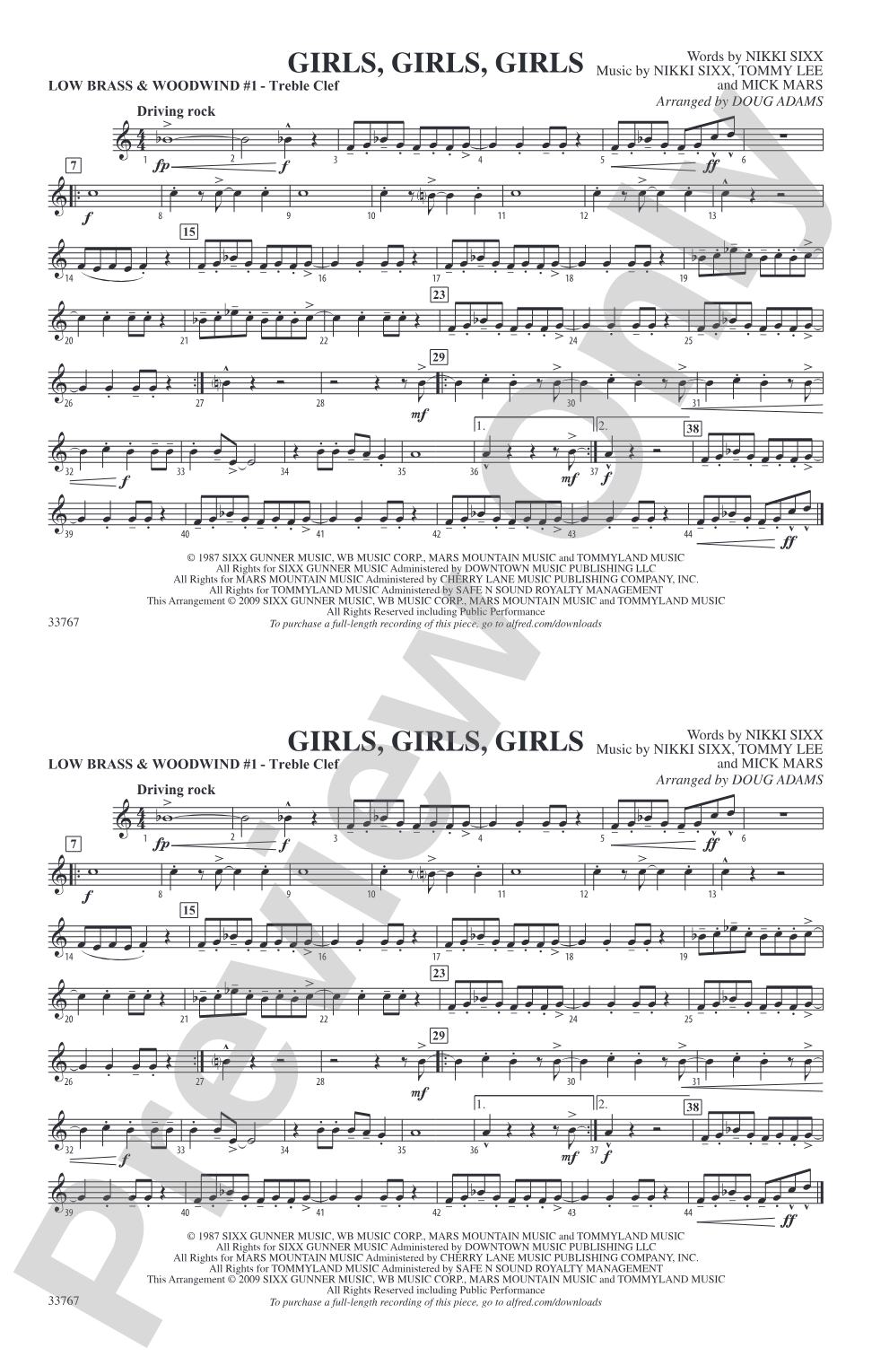 Girls, Girls, Girls: Low Brass & Woodwinds #1 - Treble Clef