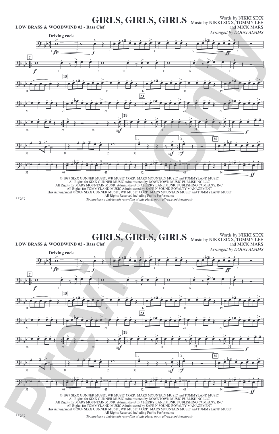 Girls, Girls, Girls: Low Brass & Woodwinds #2 - Bass Clef