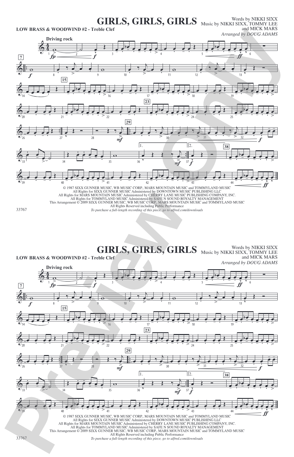 Girls, Girls, Girls: Low Brass & Woodwinds #2 - Treble Clef