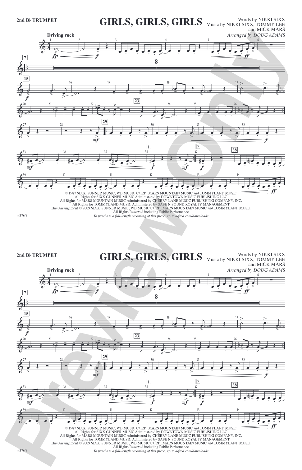 Girls, Girls, Girls: 2nd B-flat Trumpet
