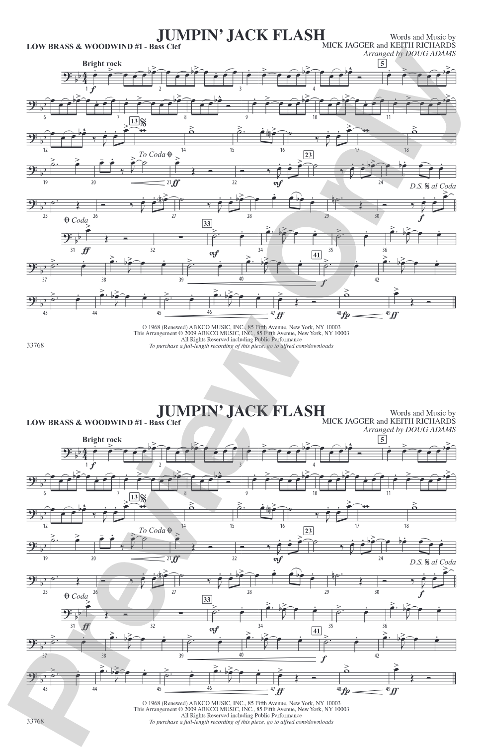 Jumpin' Jack Flash: Low Brass & Woodwinds #1 - Bass Clef
