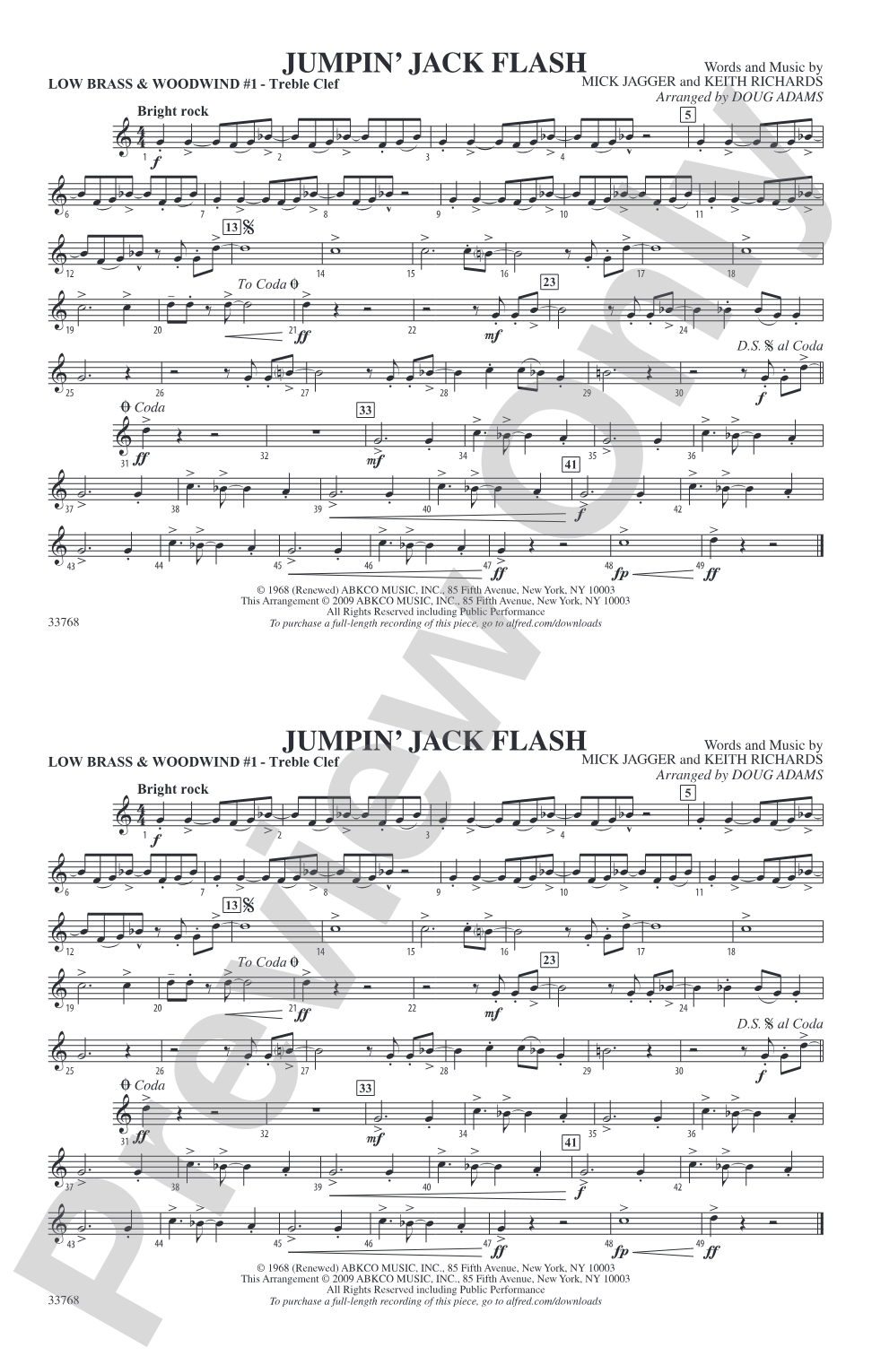 Jumpin' Jack Flash: Low Brass & Woodwinds #1 - Treble Clef