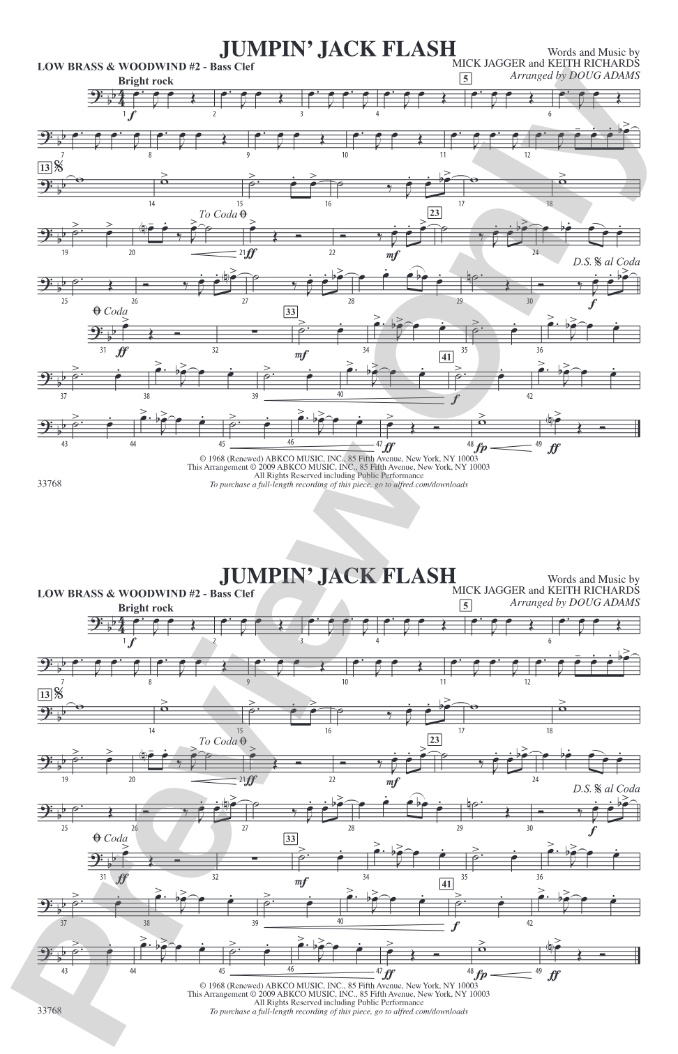 Jumpin' Jack Flash: Low Brass & Woodwinds #2 - Bass Clef