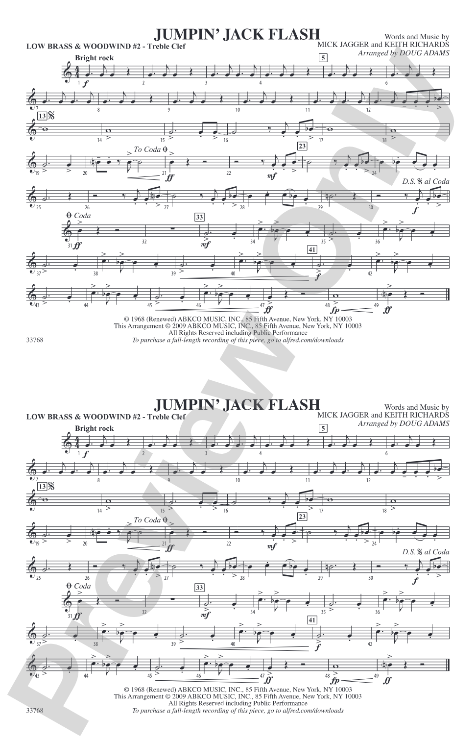 Jumpin' Jack Flash: Low Brass & Woodwinds #2 - Treble Clef