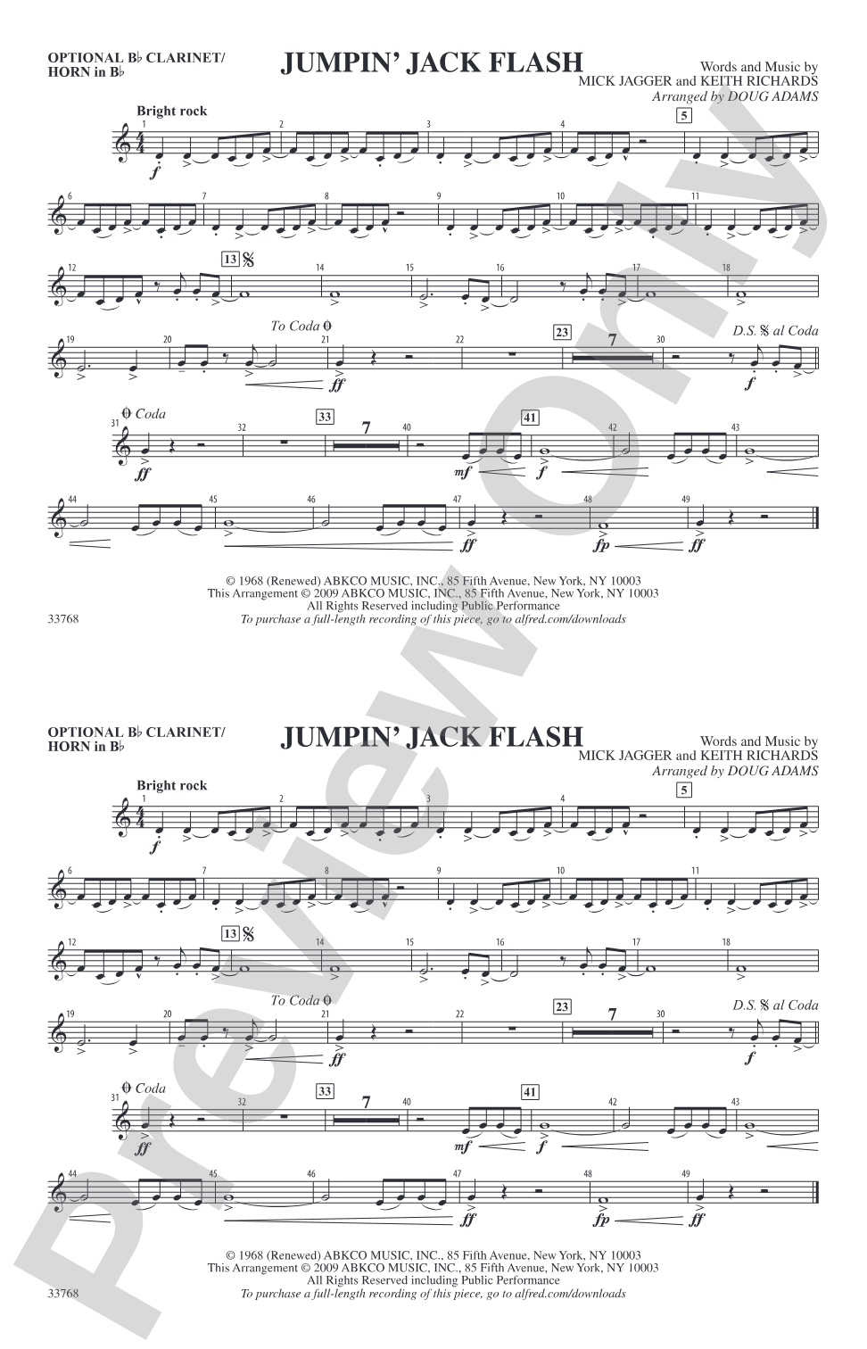 Jumpin' Jack Flash: Optional Bb Clarinet/Horn in Bb