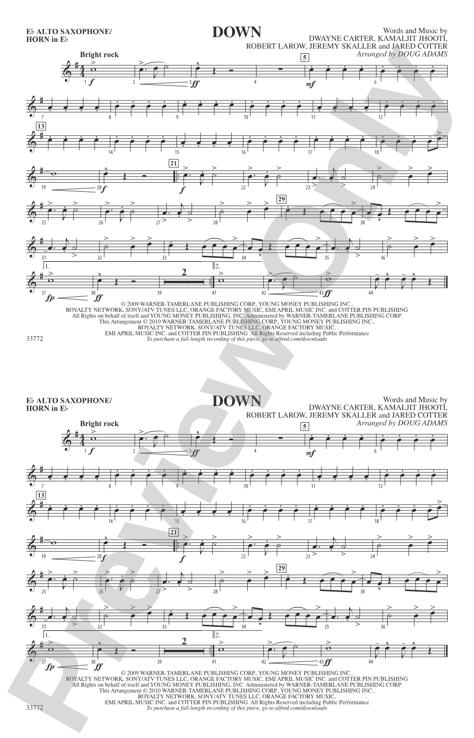 Down: E-flat Alto Saxophone