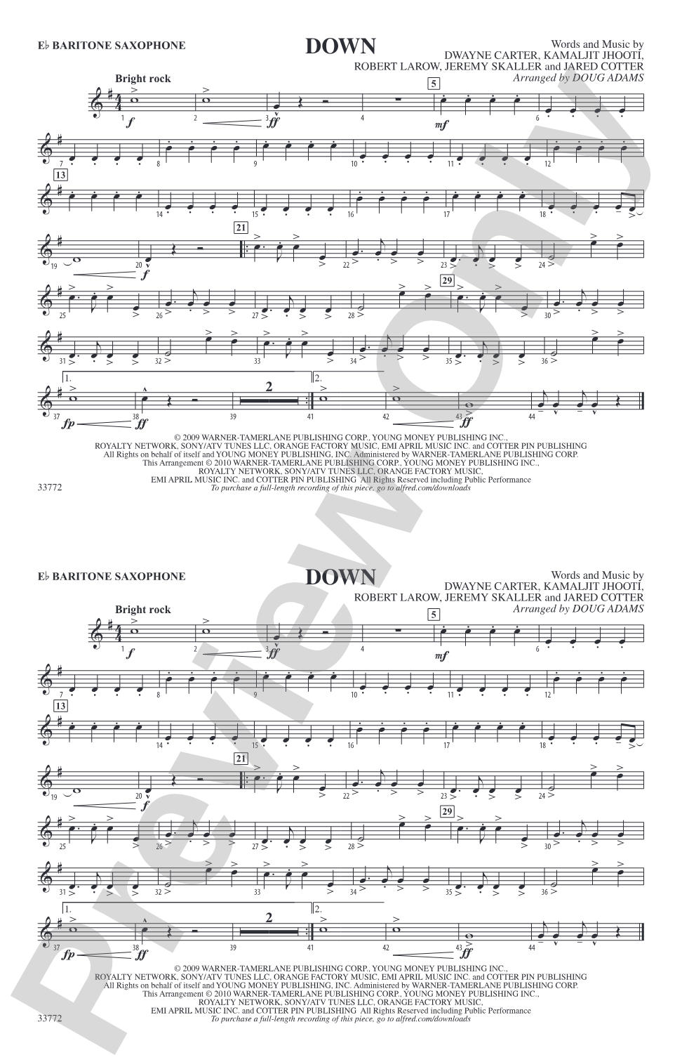 Down: E-flat Baritone Saxophone