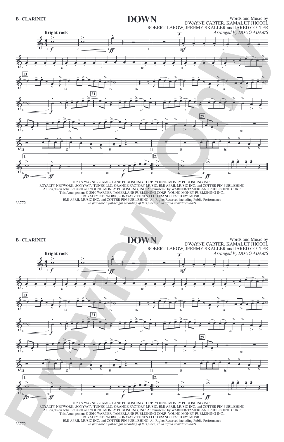 Down: 1st B-flat Clarinet