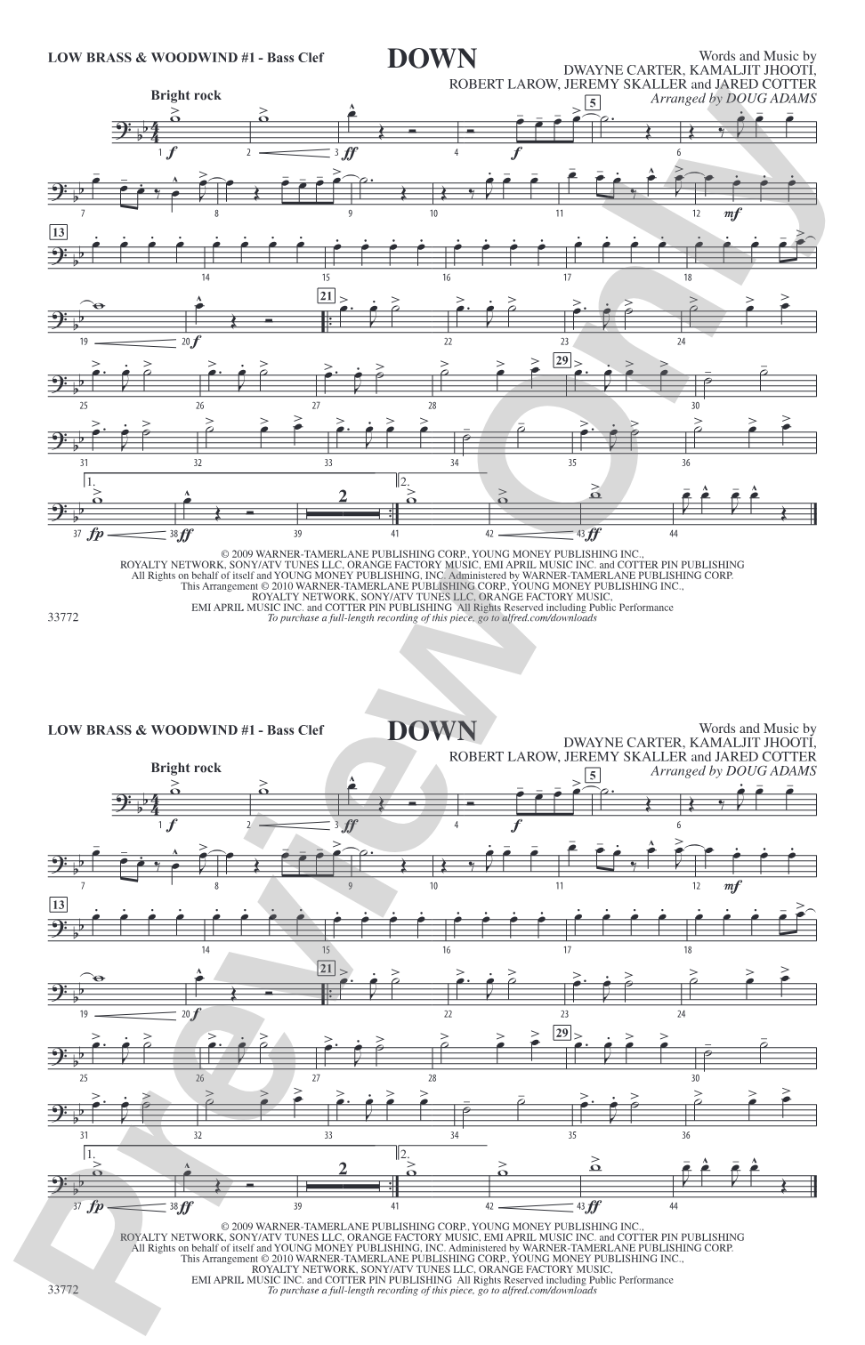 Down: Low Brass & Woodwinds #1 - Bass Clef