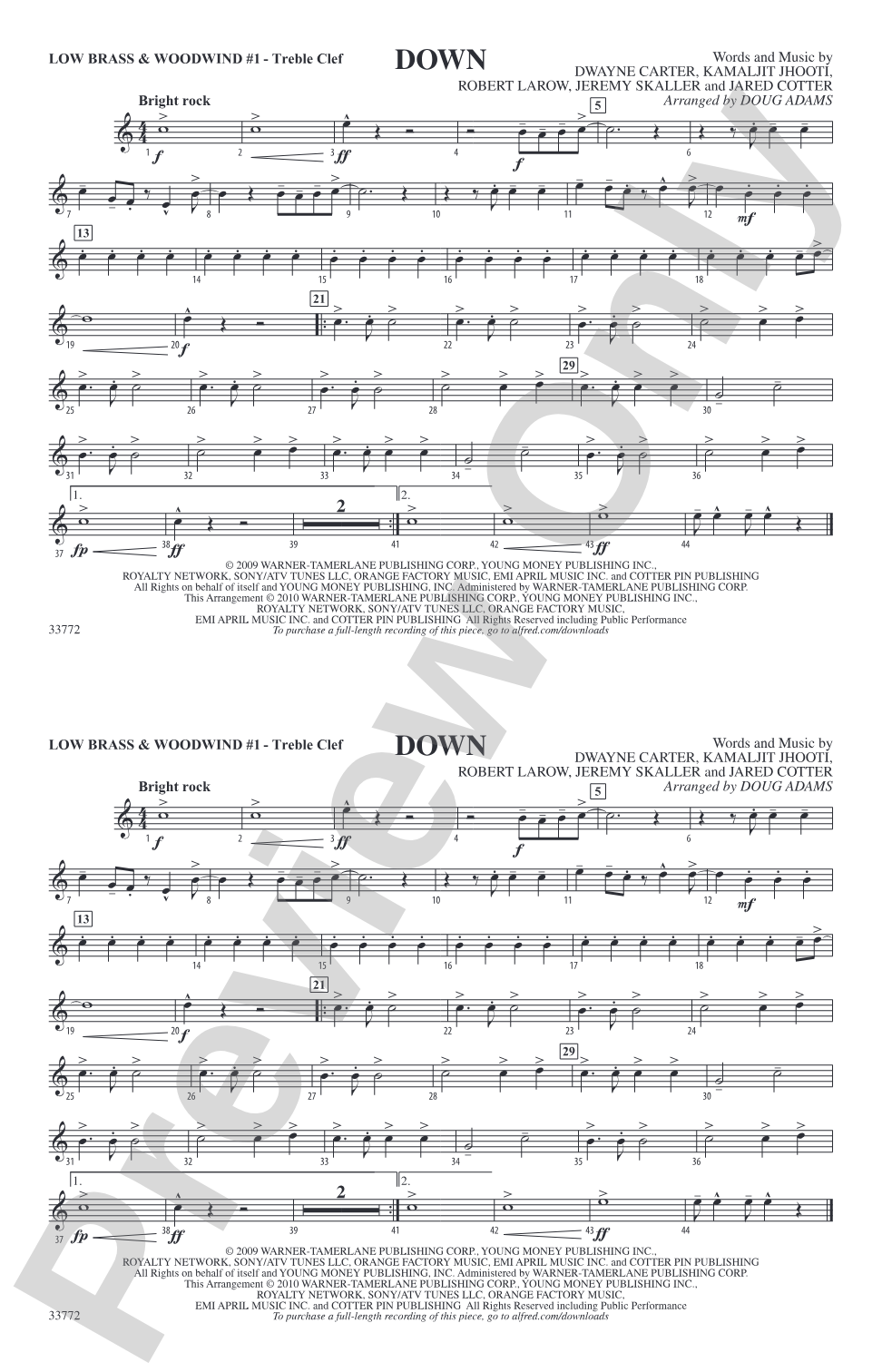 Down: Low Brass & Woodwinds #1 - Treble Clef