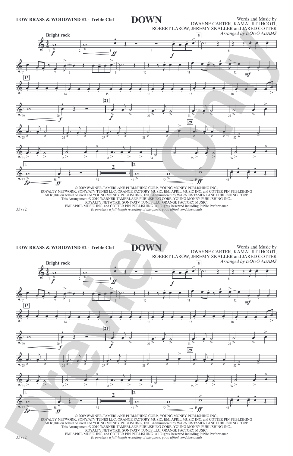 Down: Low Brass & Woodwinds #2 - Treble Clef