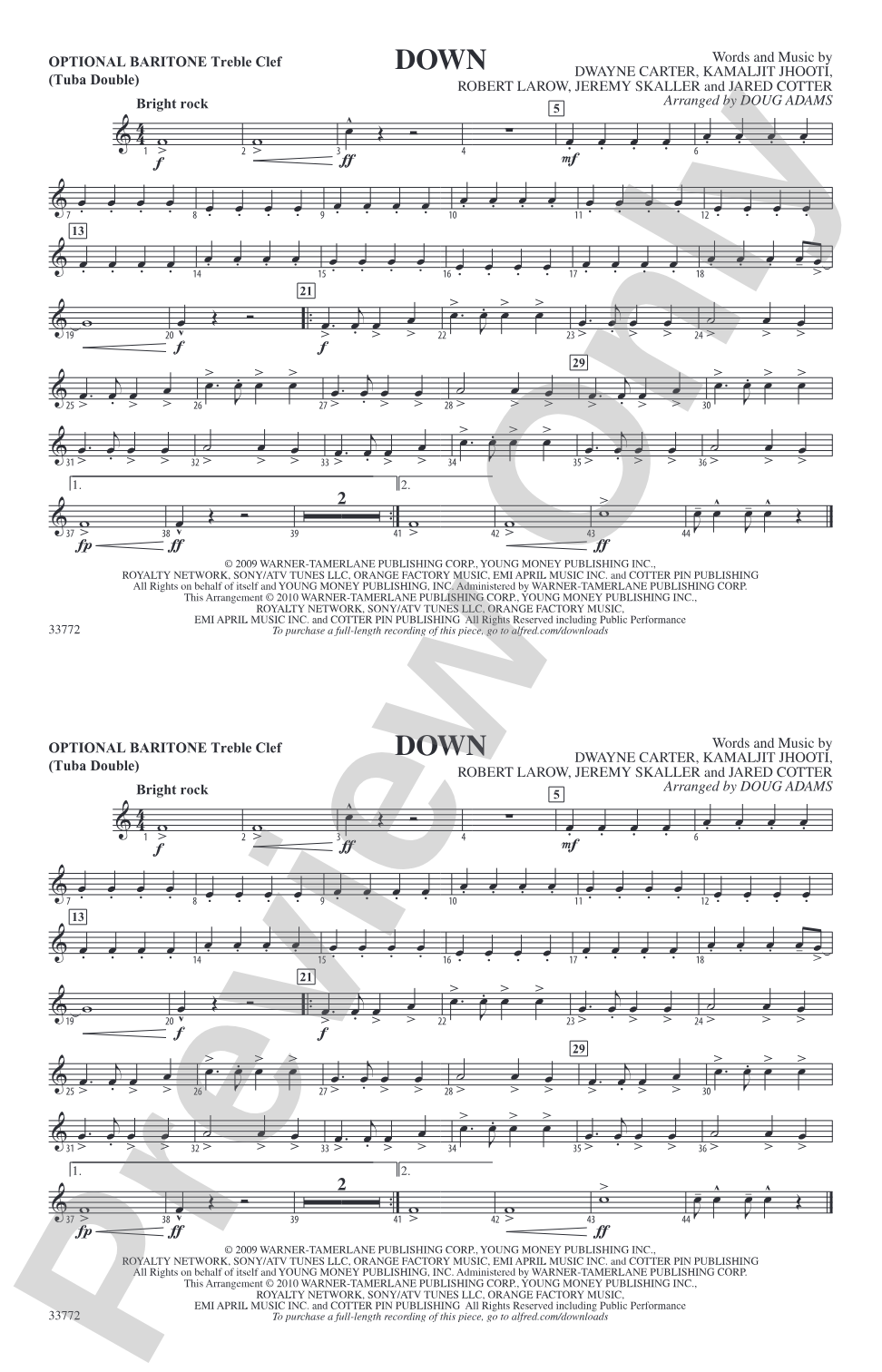 Down: Optional Baritone T.C. (Tuba Double)