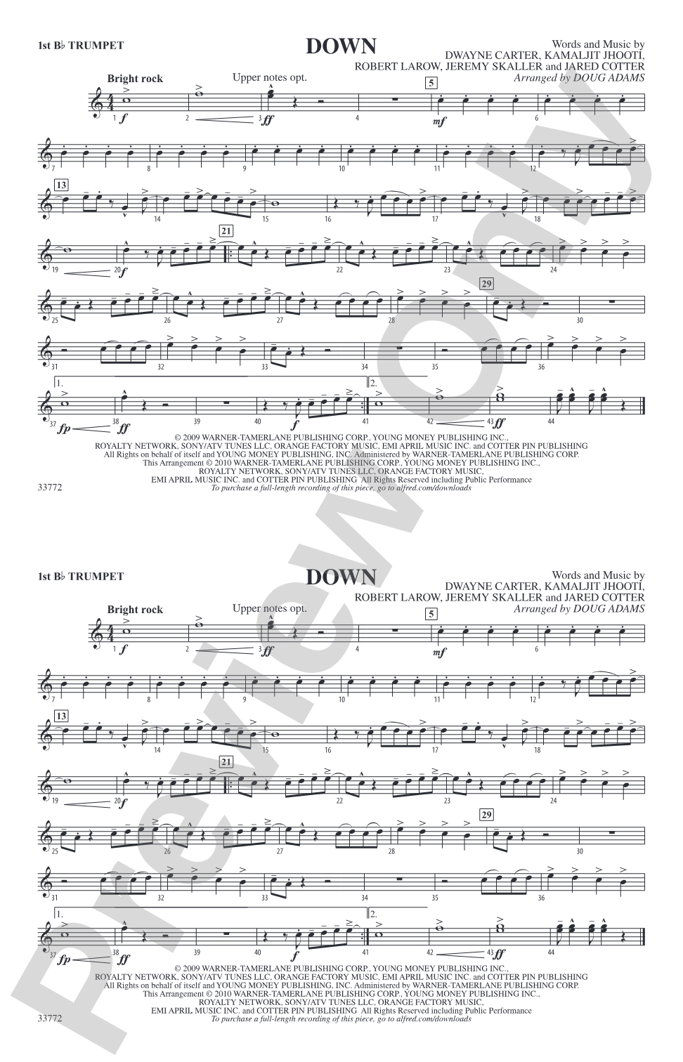 Down: 1st B-flat Trumpet