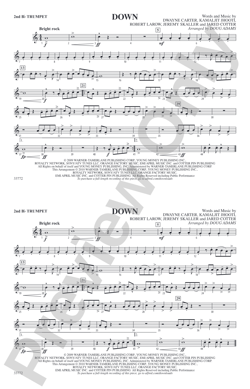 Down: 2nd B-flat Trumpet
