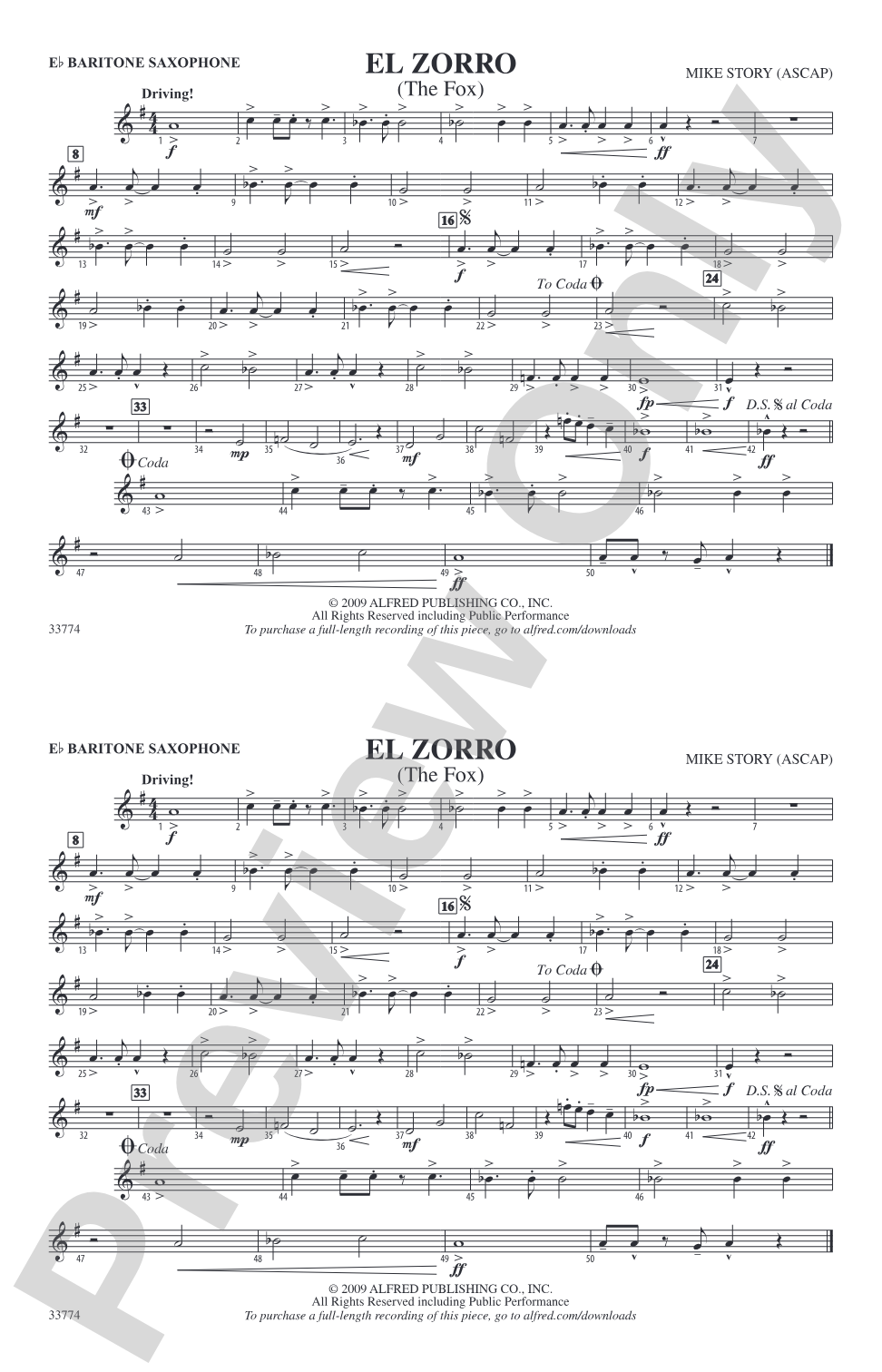 El Zorro: E-flat Baritone Saxophone