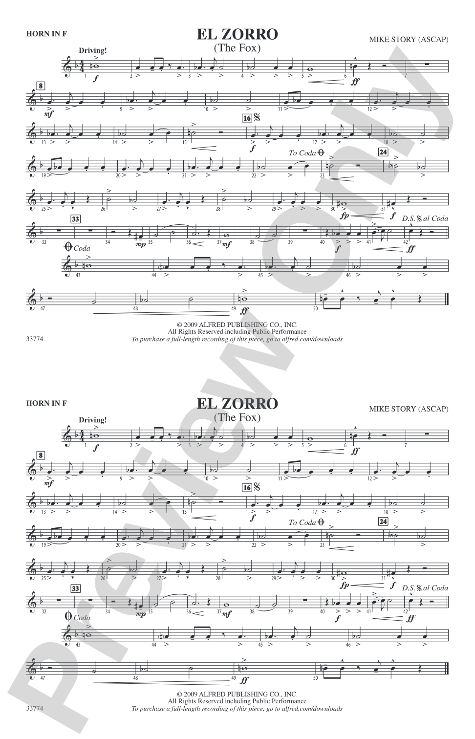 El Zorro: 1st F Horn