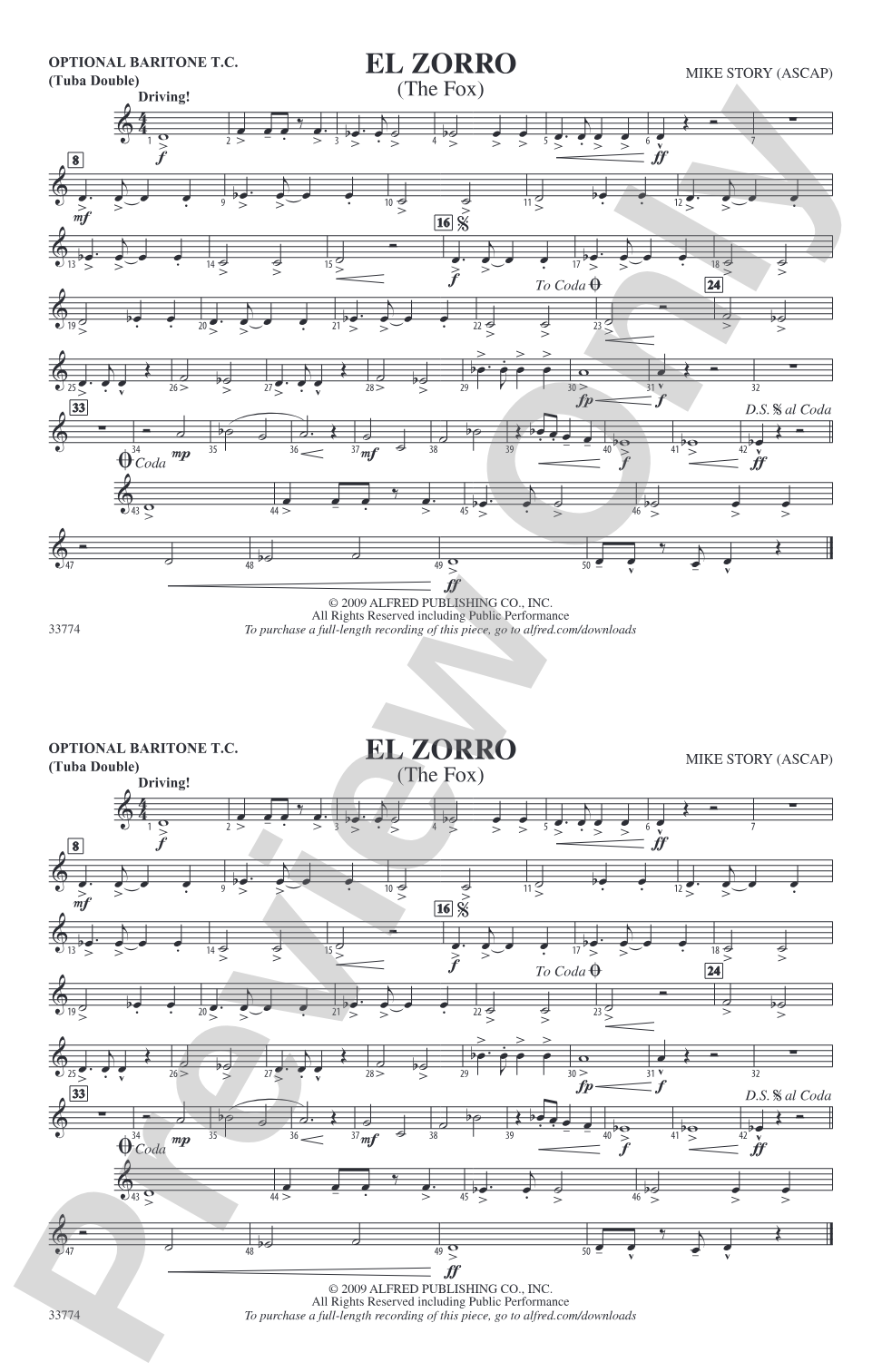 El Zorro: Optional Baritone T.C. (Tuba Double)