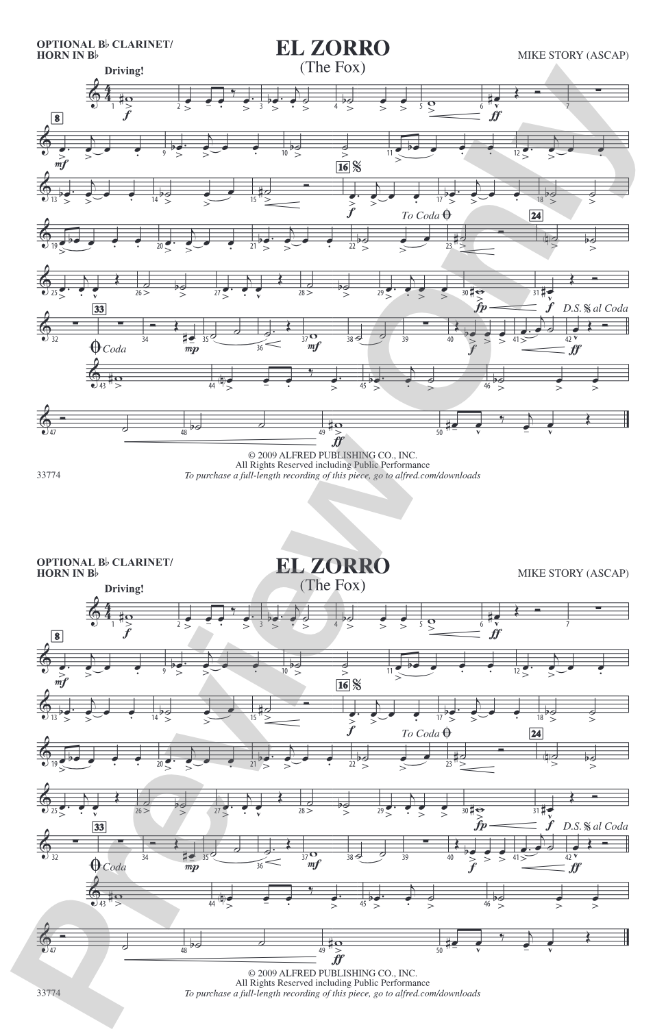 El Zorro: Optional Bb Clarinet/Horn in Bb