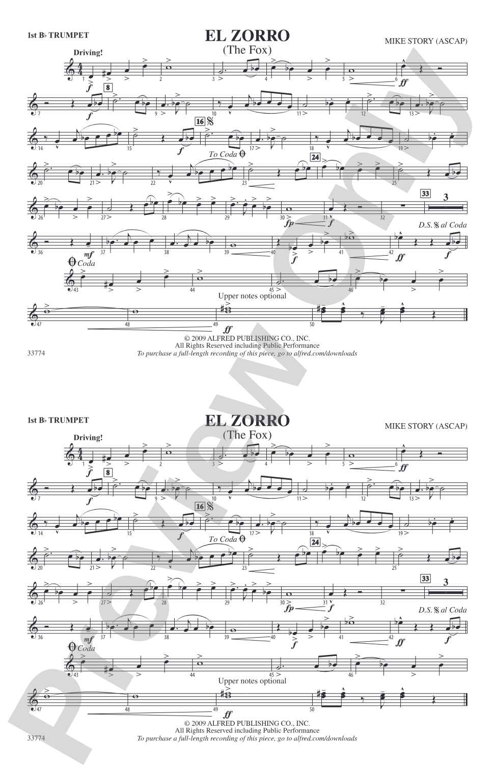 El Zorro: 1st B-flat Trumpet