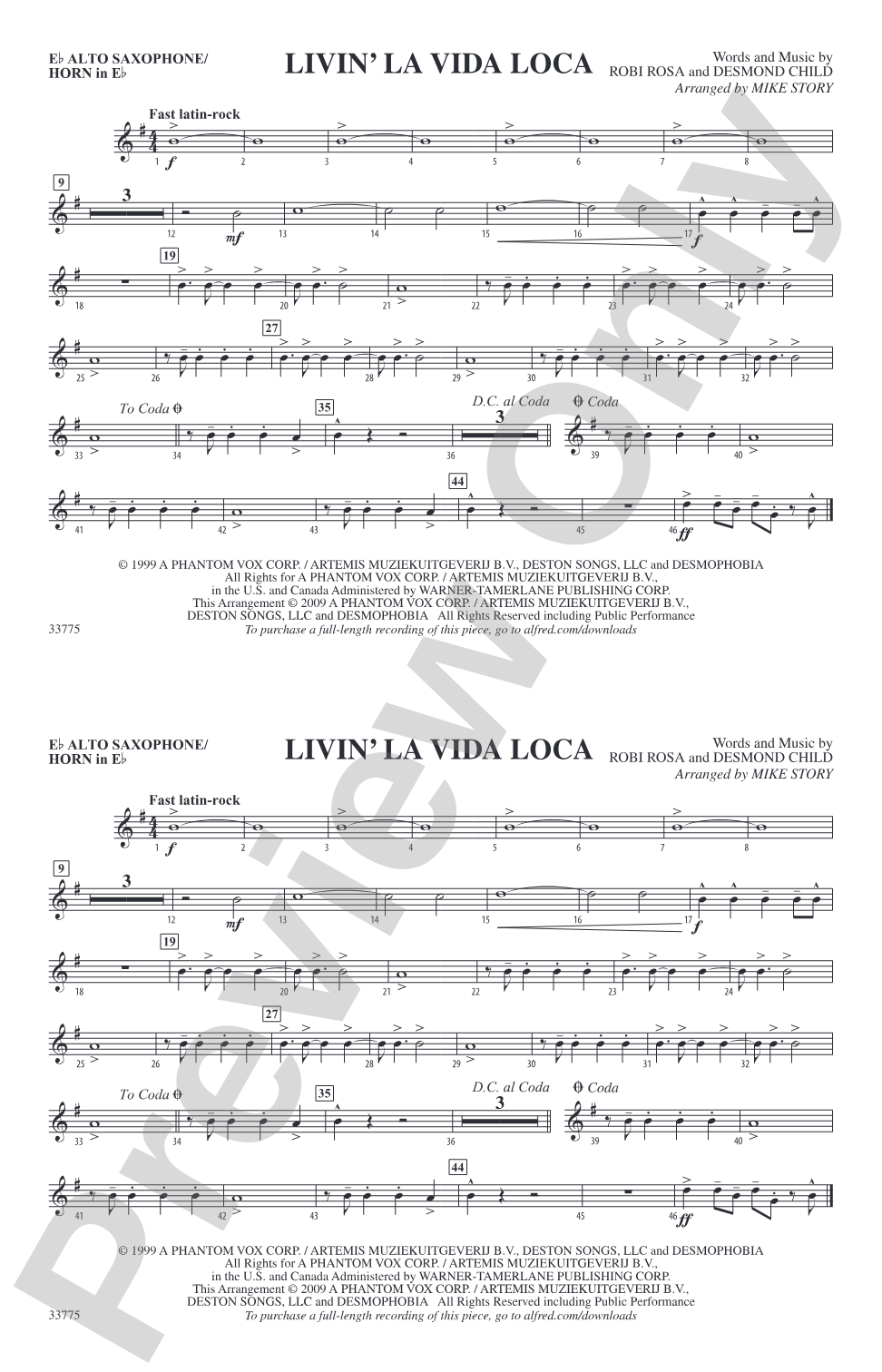 Livin' la Vida Loca: E-flat Alto Saxophone