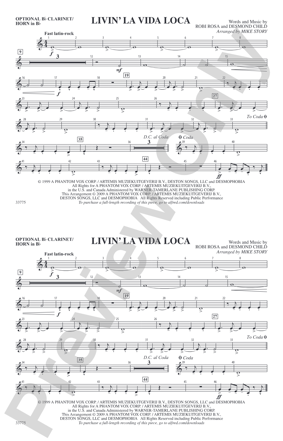 Livin' la Vida Loca: Optional Bb Clarinet/Horn in Bb