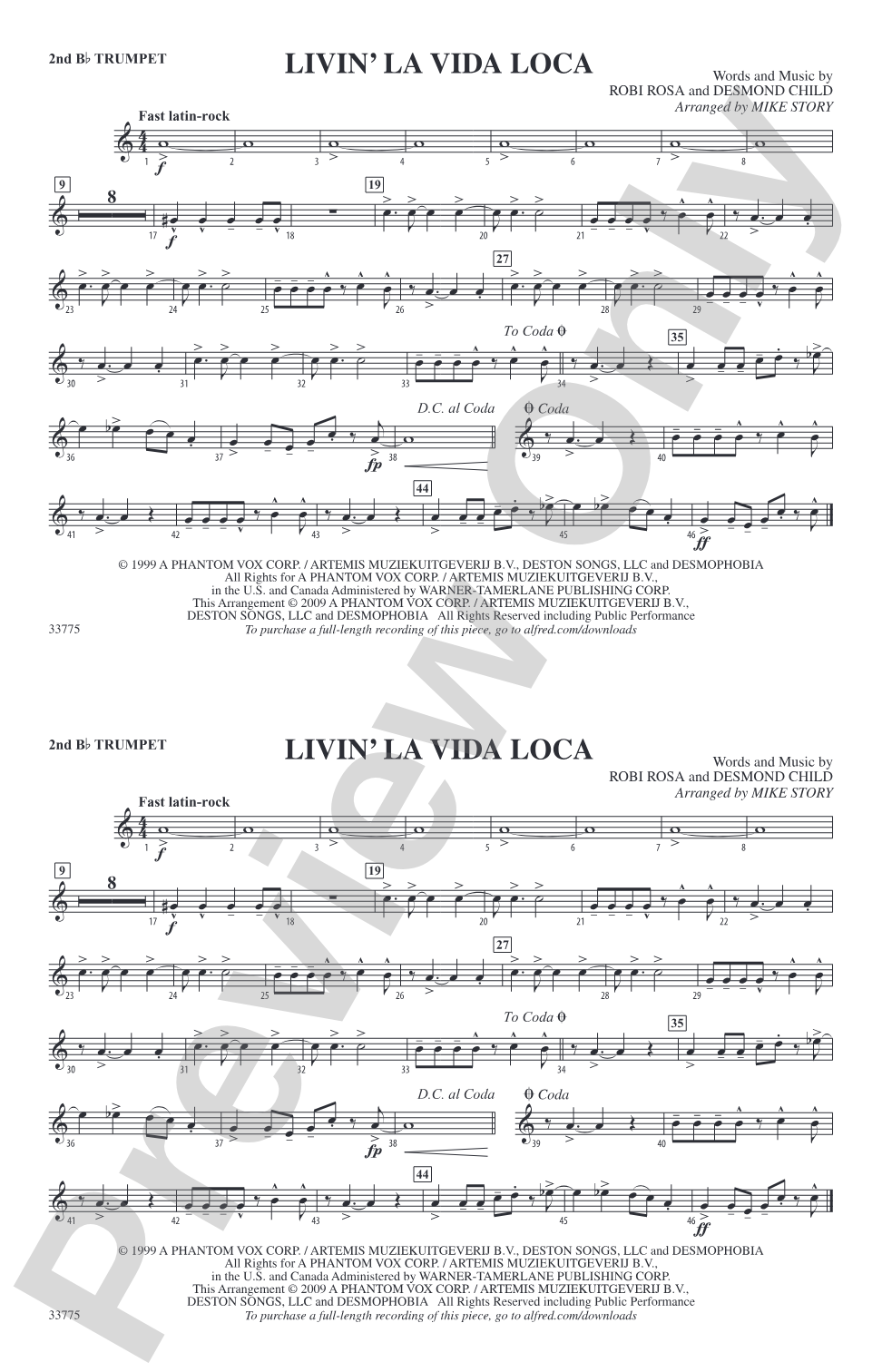 Livin' la Vida Loca: 2nd B-flat Trumpet
