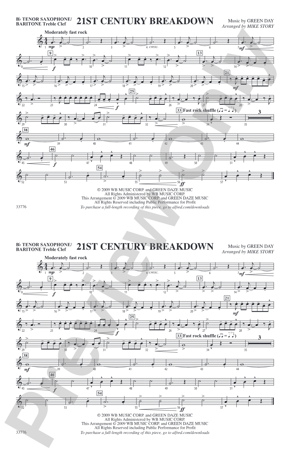 21st Century Breakdown: Bb Tenor Saxophone/Bartione Treble Clef