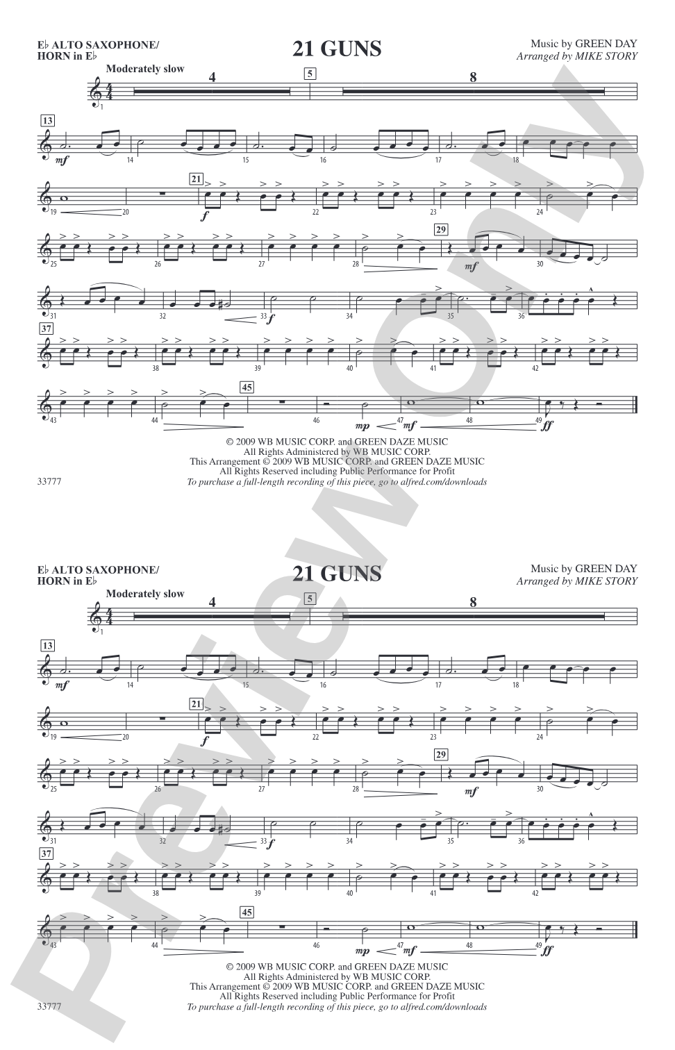 21 Guns: E-flat Alto Saxophone