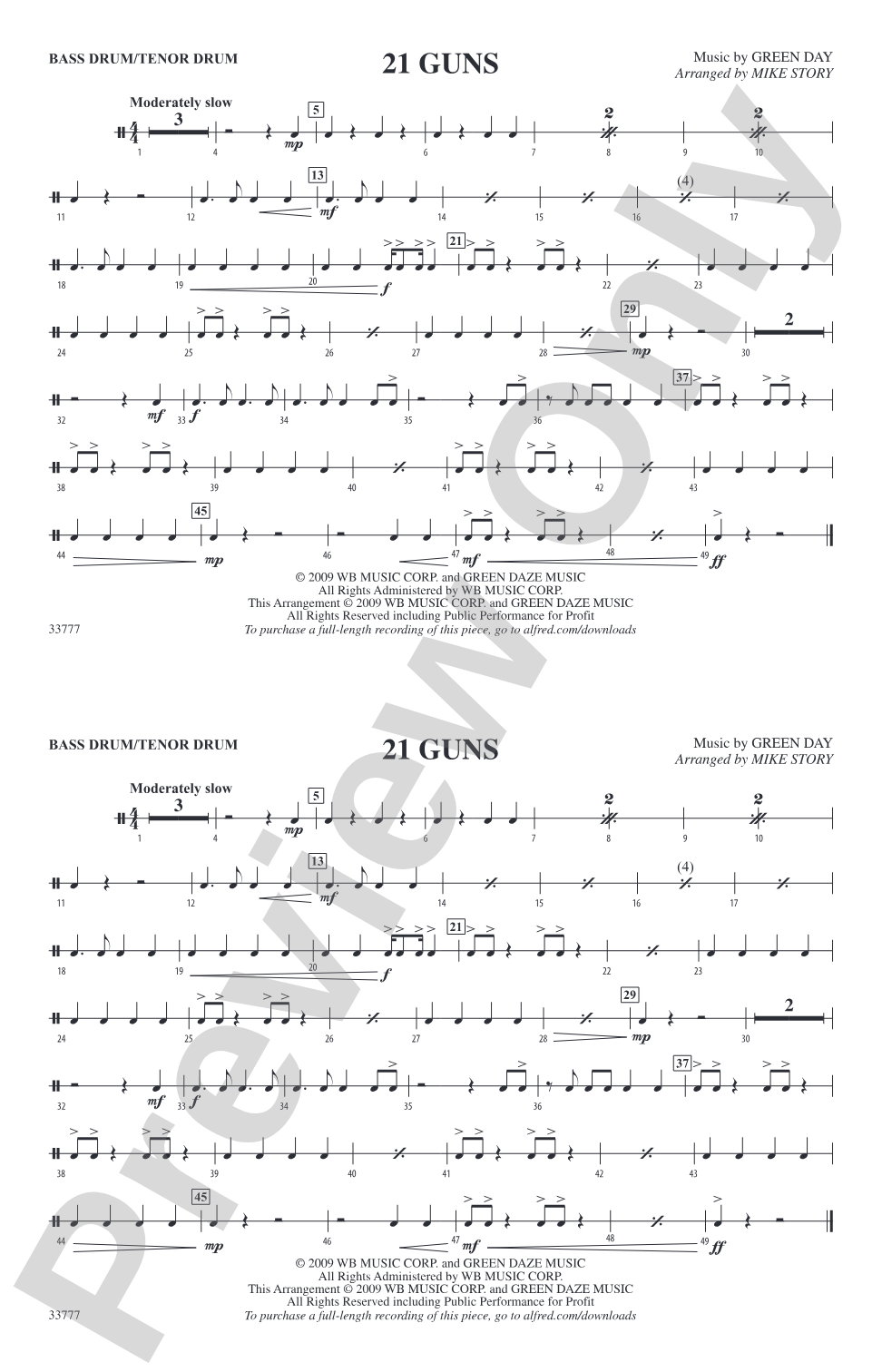 21 Guns: Bass Drum/Tenor Drum