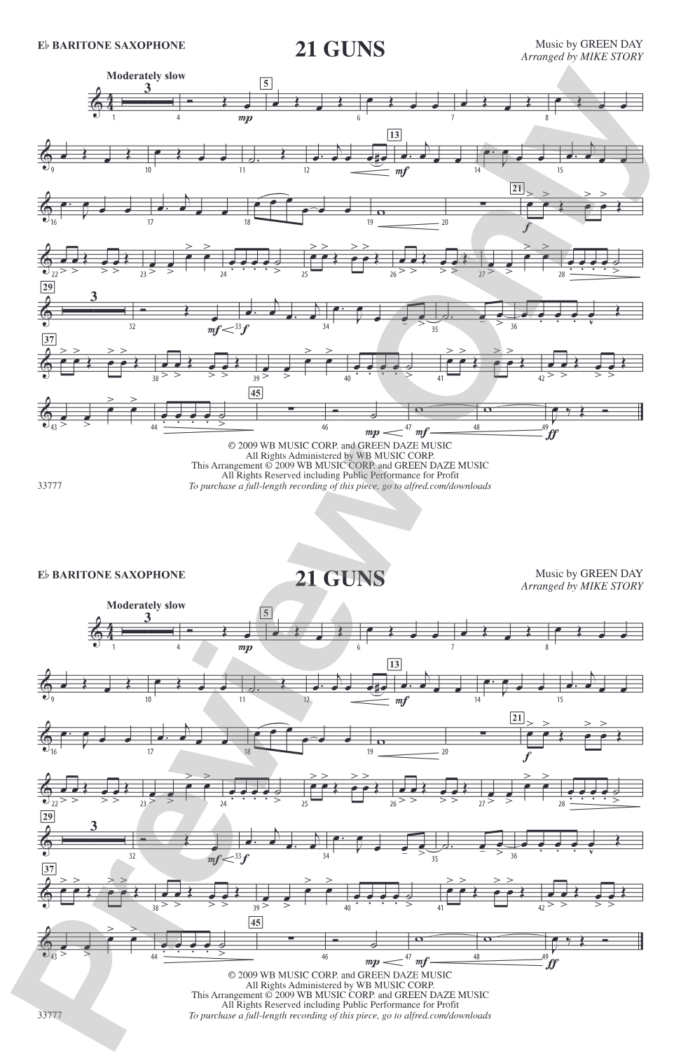 21 Guns: E-flat Baritone Saxophone