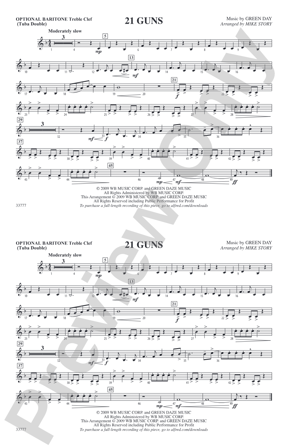 21 Guns: Optional Baritone T.C. (Tuba Double)