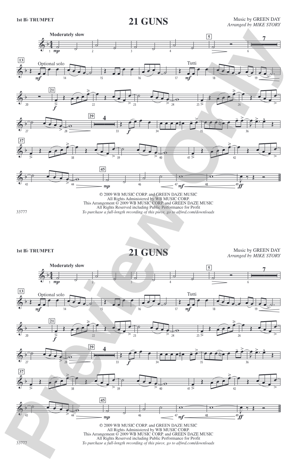 21 Guns: 1st B-flat Trumpet