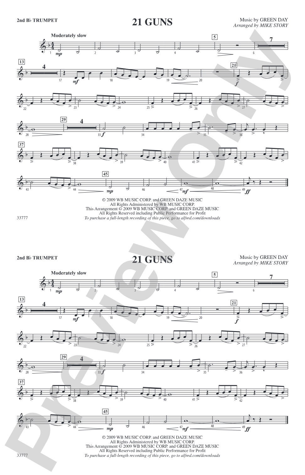 21 Guns: 2nd B-flat Trumpet