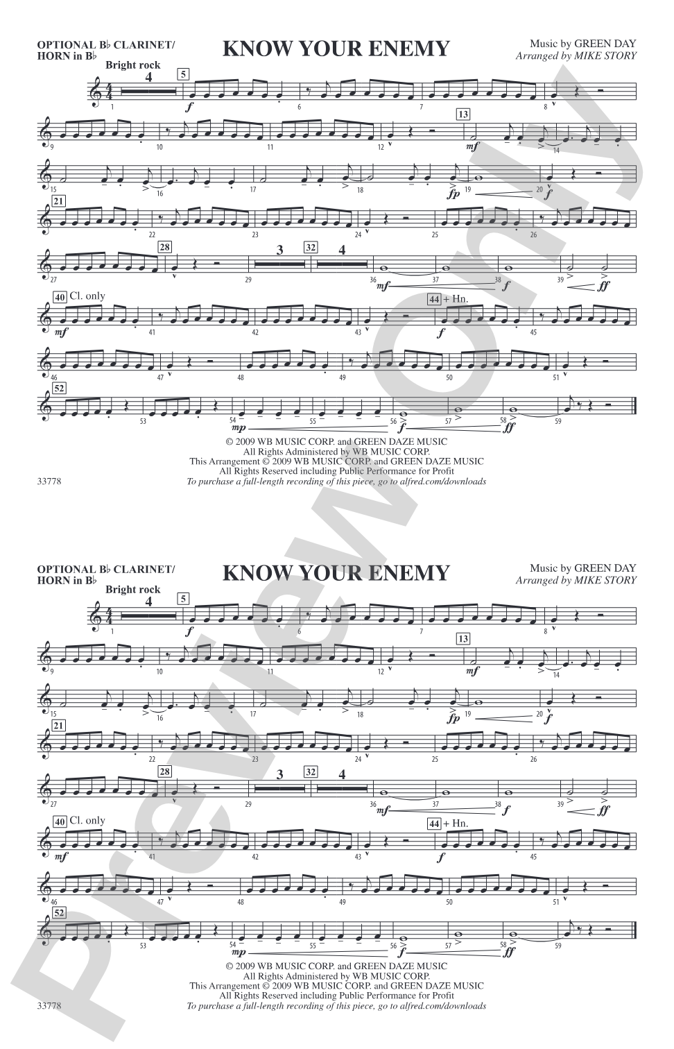 Know Your Enemy: Optional Bb Clarinet/Horn in Bb