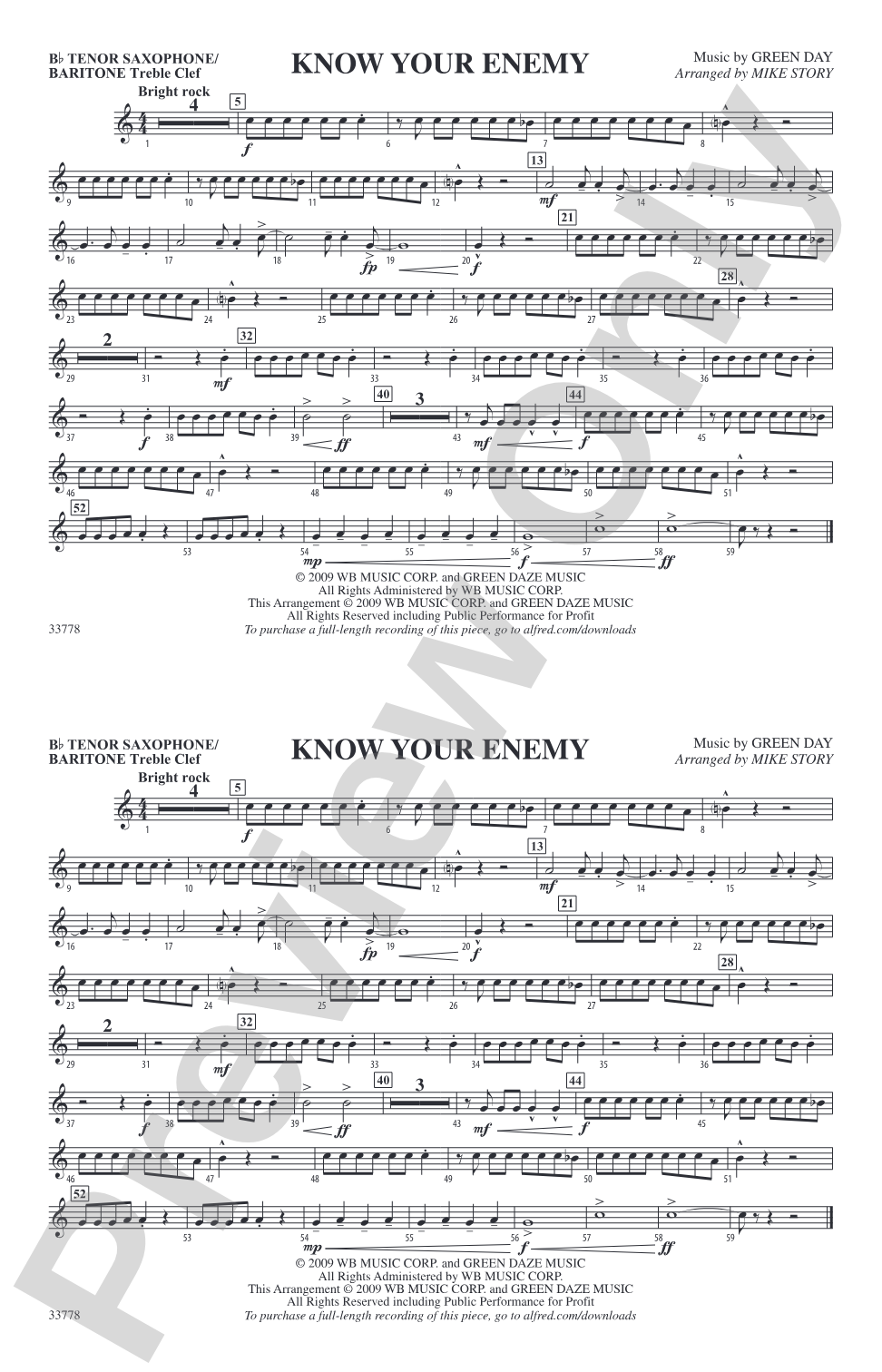 Know Your Enemy: Bb Tenor Saxophone/Bartione Treble Clef