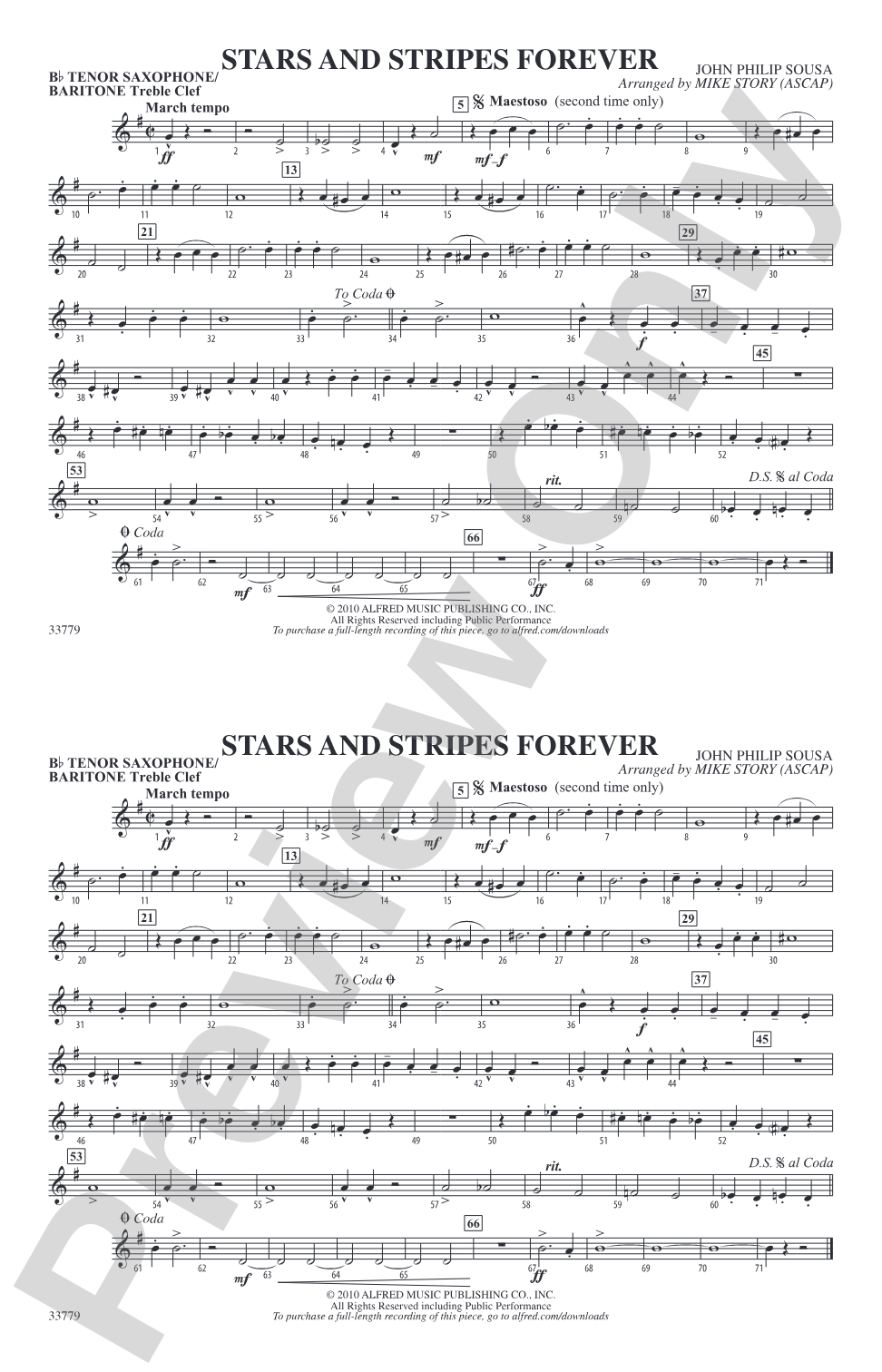 Stars and Stripes Forever: Bb Tenor Saxophone/Bartione Treble Clef