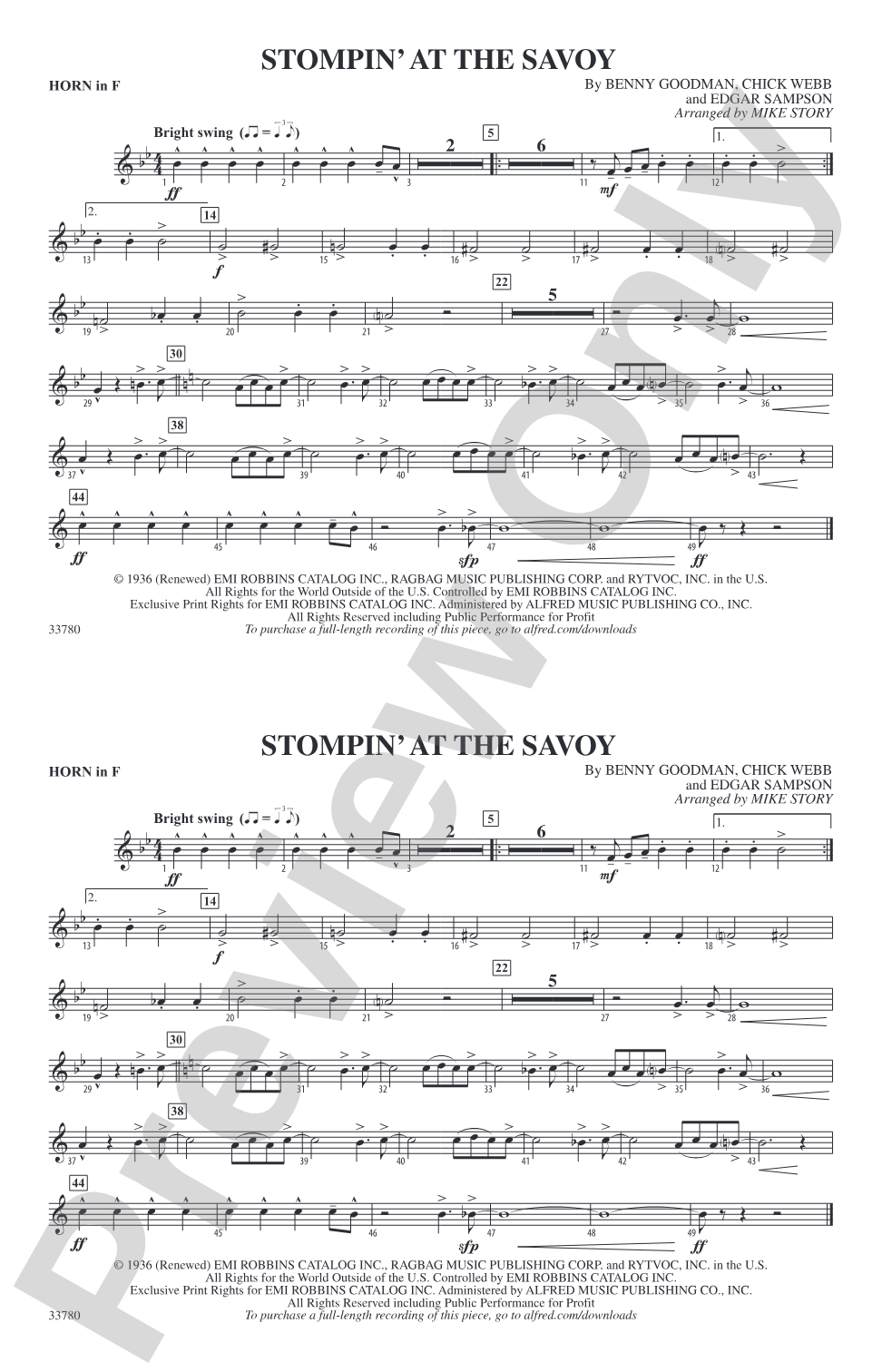 Stompin' at the Savoy: 1st F Horn