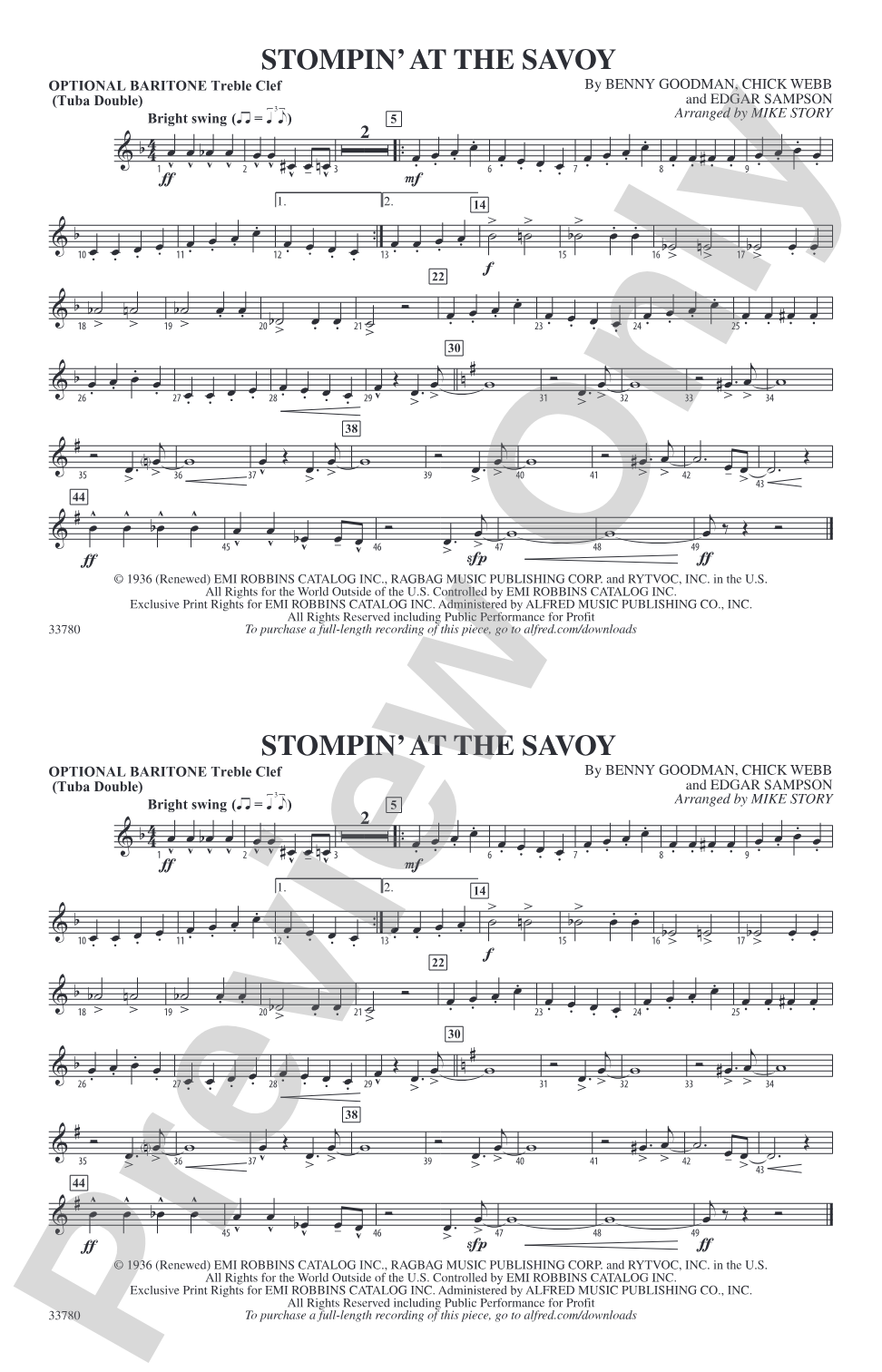 Stompin' at the Savoy: Optional Baritone T.C. (Tuba Double)